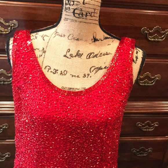 Dresses & Skirts - Fabulous fire engine red beaded cocktail dress!
